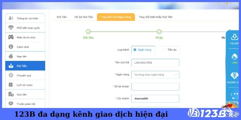 123B đa dạng kênh giao dịch hiện đại