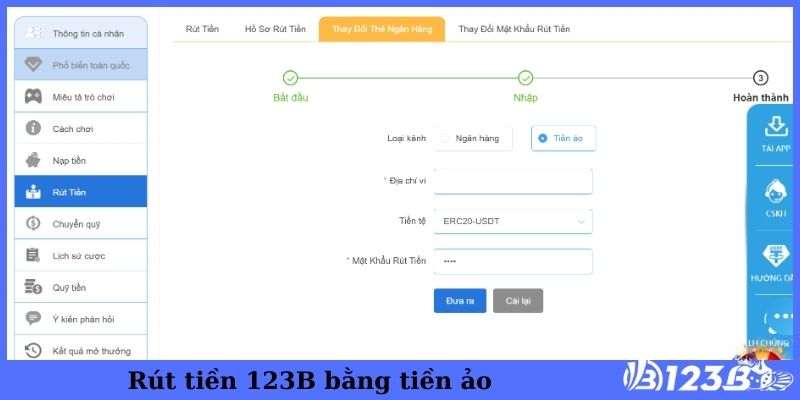 Rút tiền 123B bằng tiền ảo 