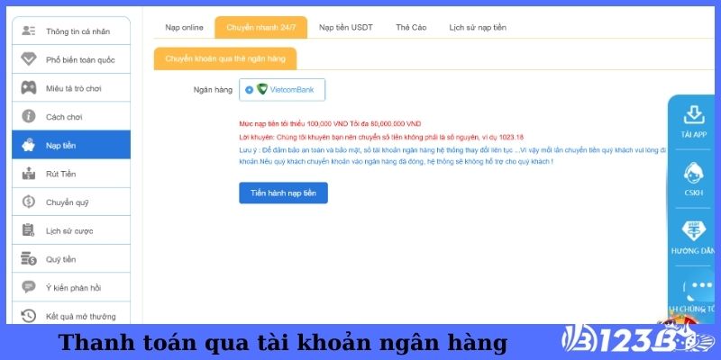 Thanh toán qua tài khoản ngân hàng